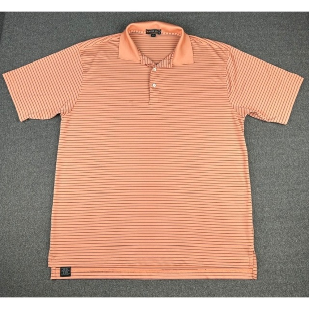 Peter Millar Summer Comfort Mens Large Polo Shirt Peach Orange Striped Golf L